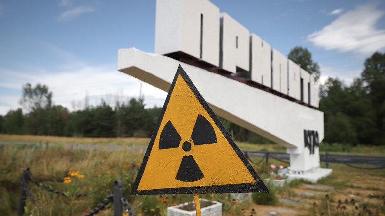 Sign outside Chernobyl exclusion zone