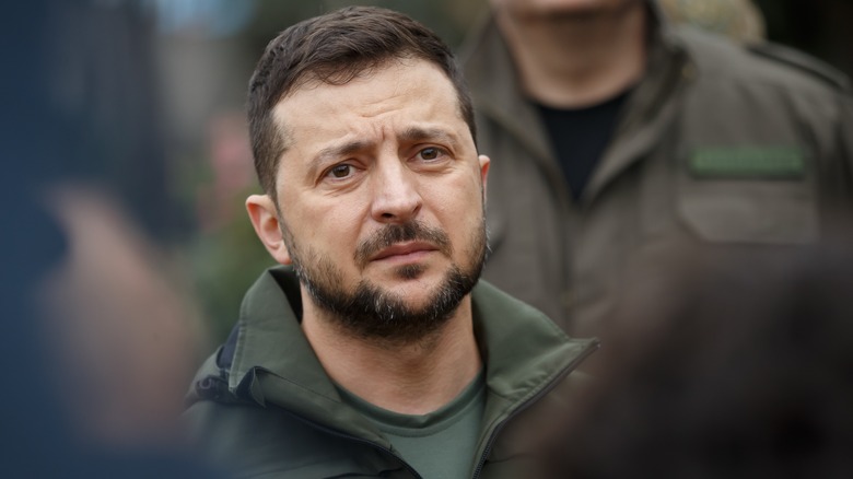 Volodymyr Zelensky staring ahead