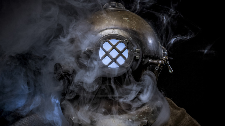 Old-timey deep-diving suit smoldering