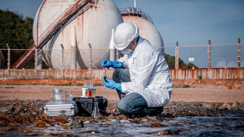 checking contaminated water