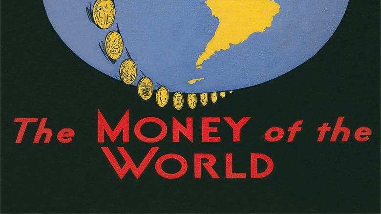 Vintage WWII recruiting poster showing coins around globe