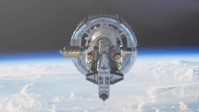 space station floating in space
