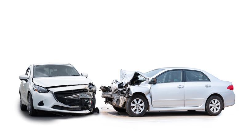 Car crash on white background