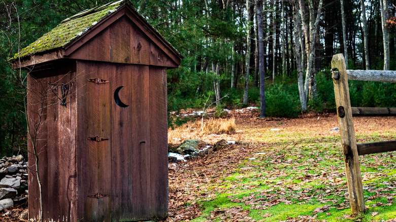 A rustic outhouse