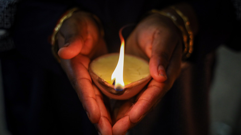 hindu devotee celebrates diwali