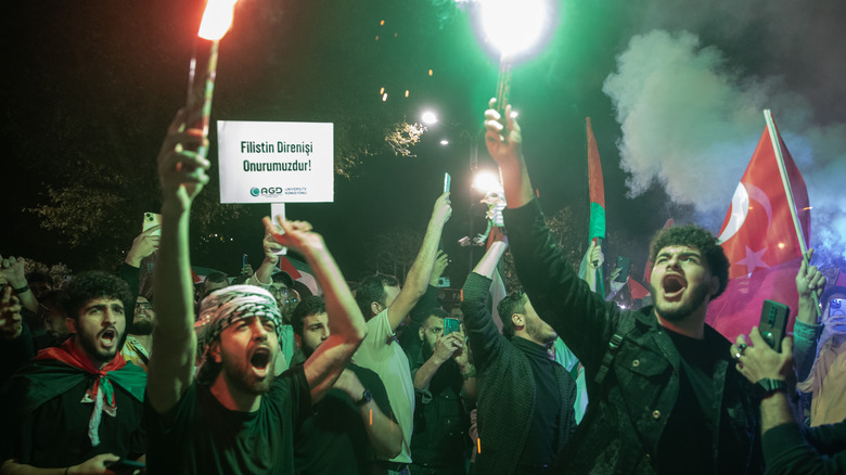 Hamas members celebrating in street