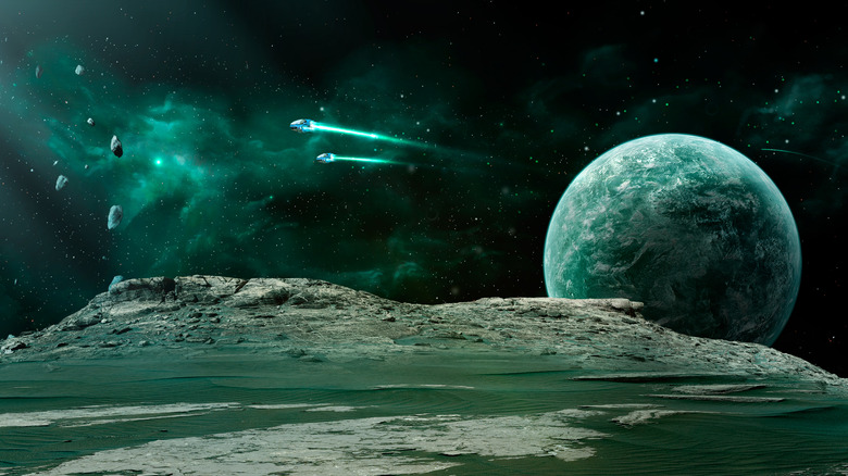 Moon dust shooting through space