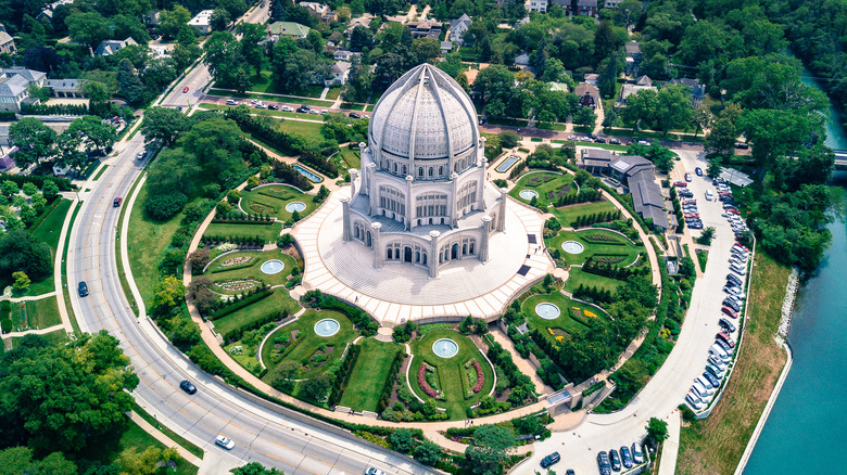 Baha'i temple illinois aerial view