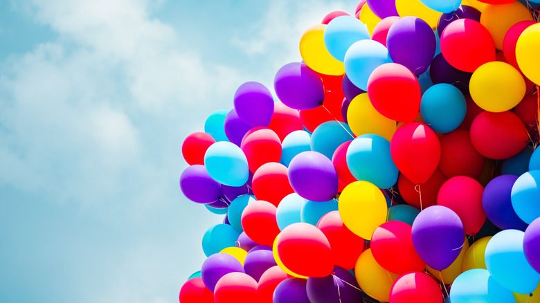 Huge cluster of colorful balloons