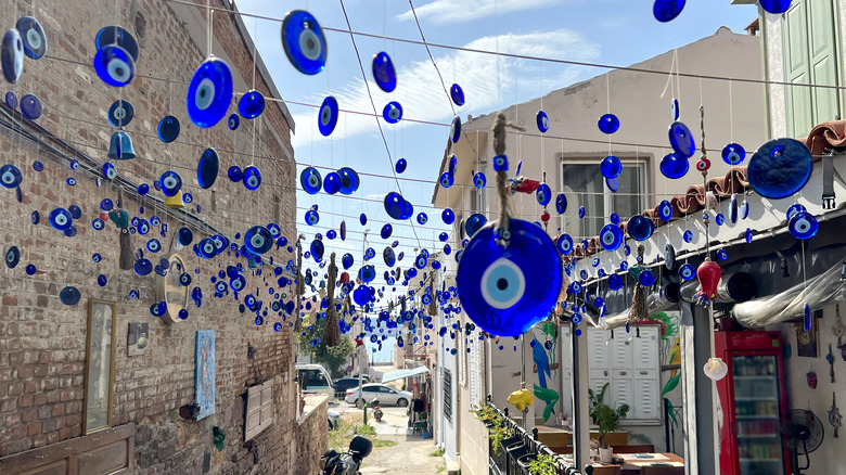 Square decorated glass evil eye beads