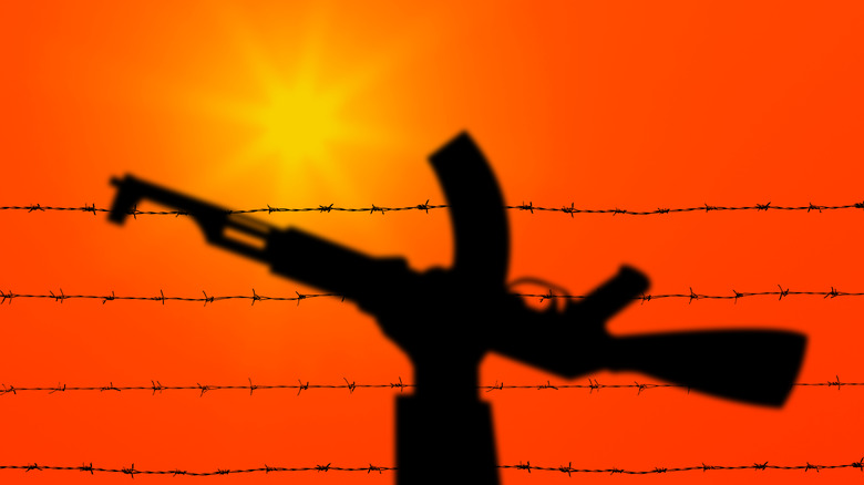 Assault rifle barbed wire fence