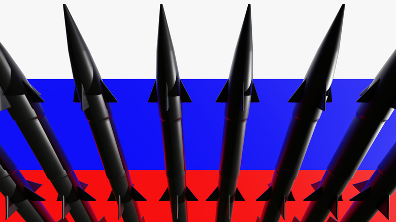 Missiles with Russian flag in background
