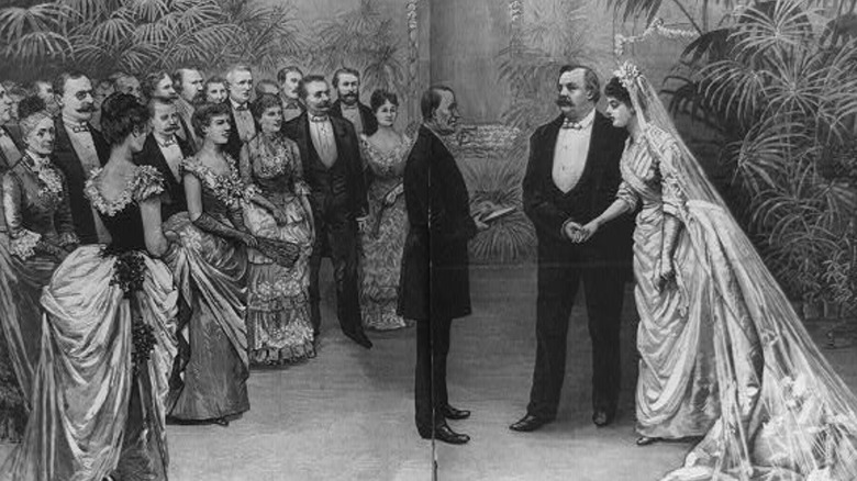 The marriage of Grover Cleveland, President of the United States, to Miss Frances Folsom, at the White House, June 2nd: The scene in the blue room