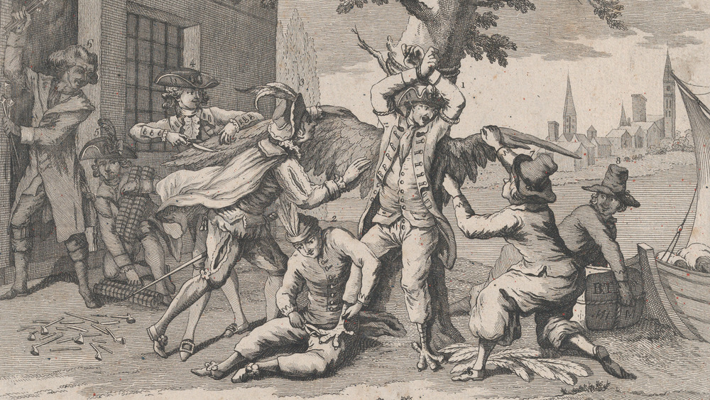 Americans tied British soldier to a tree 
