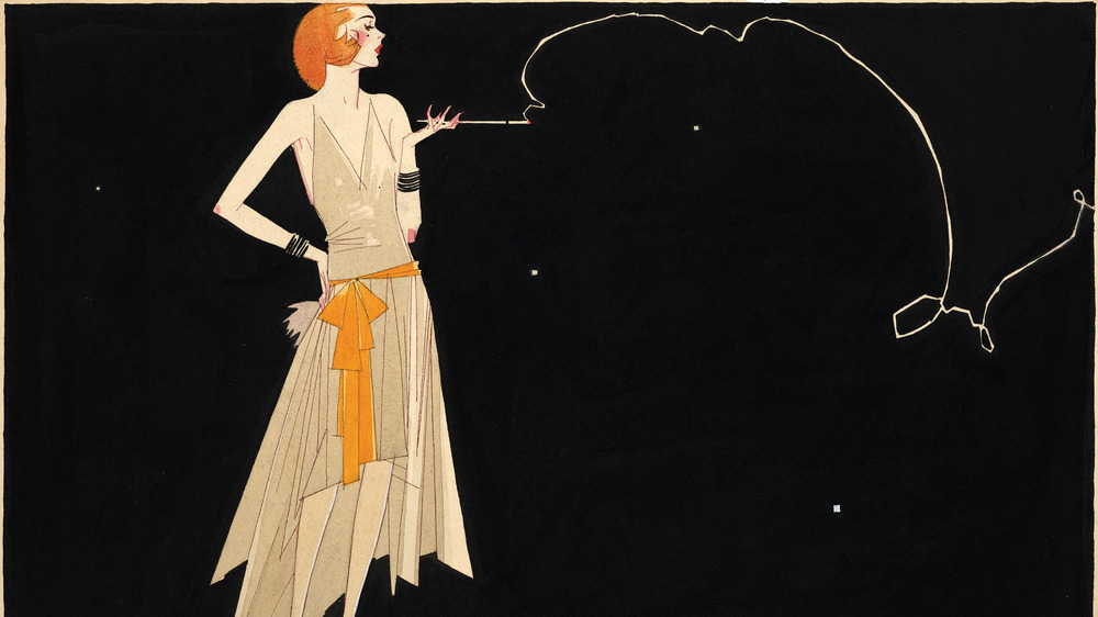 illustration of a fashionably dressed flapper standing 