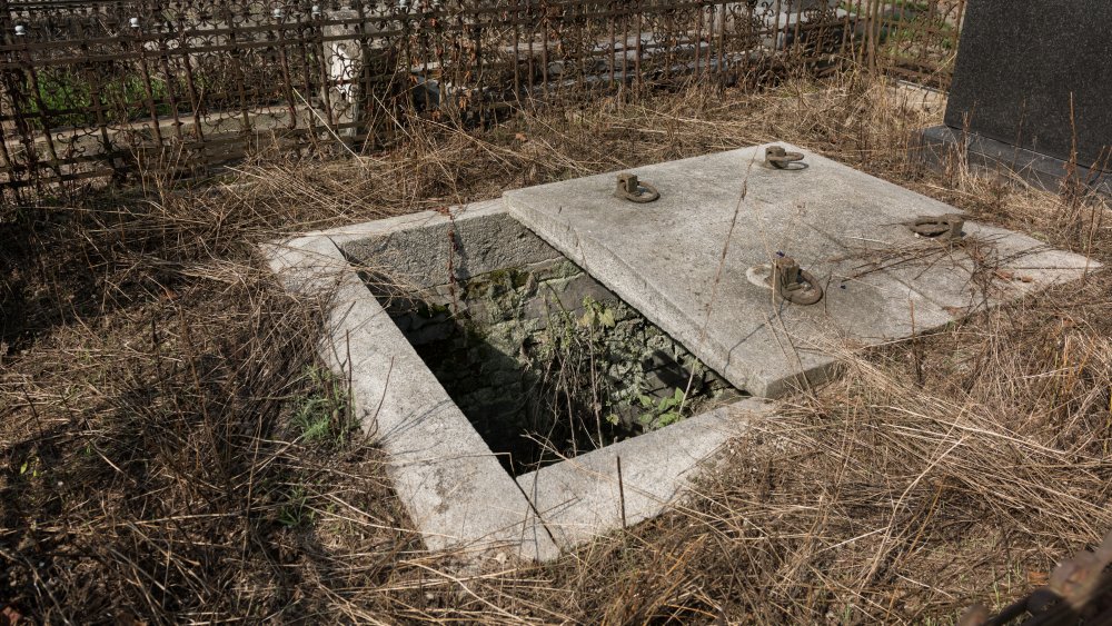 cemetery with open grave