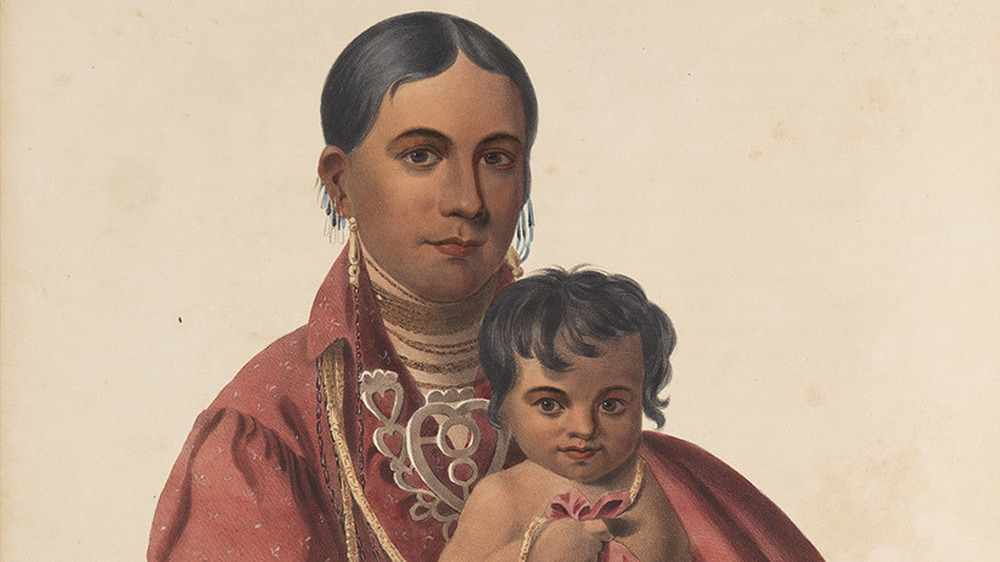 painting of Mo-Hon-G holding her child, 1842