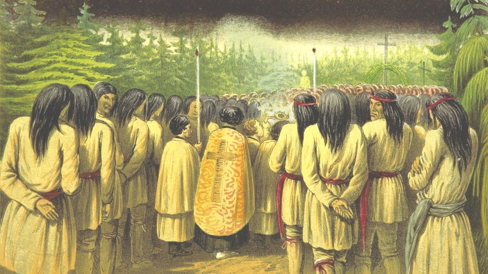 Roman Catholic procession of a group of Native Americans