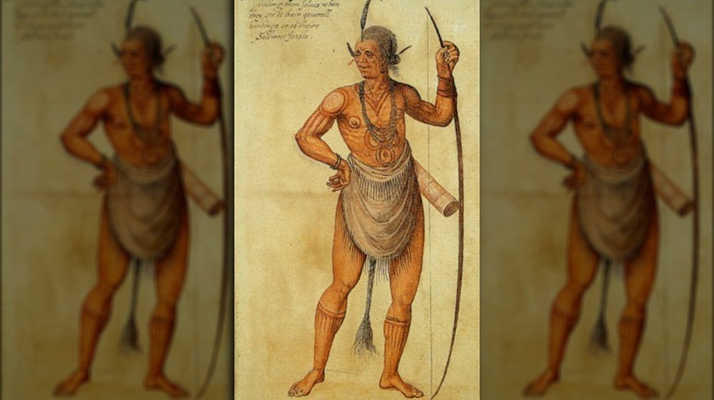 Drawing of Native American holding bow and arrow