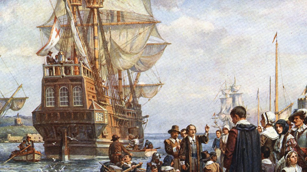 Pilgrims boarding the Mayflower