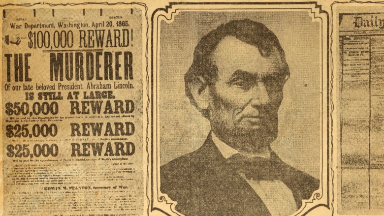 Newspaper with reward listing for Lincoln's assassin