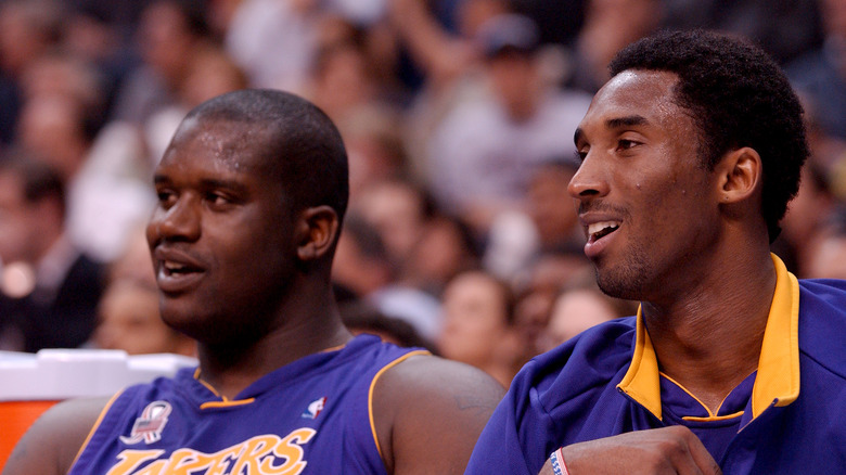 Shaquille O'Neal and Kobe Bryant sitting