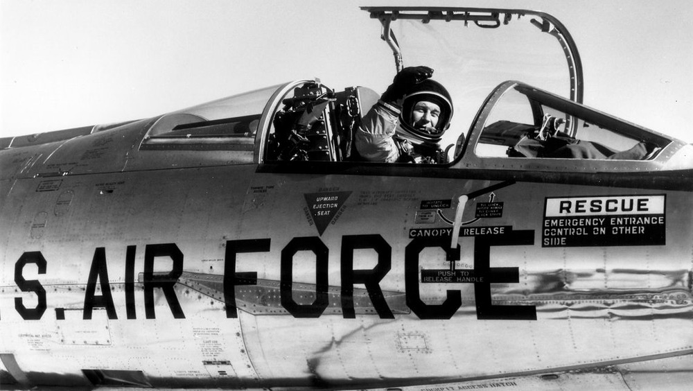 chuck yeager waving from his airplane