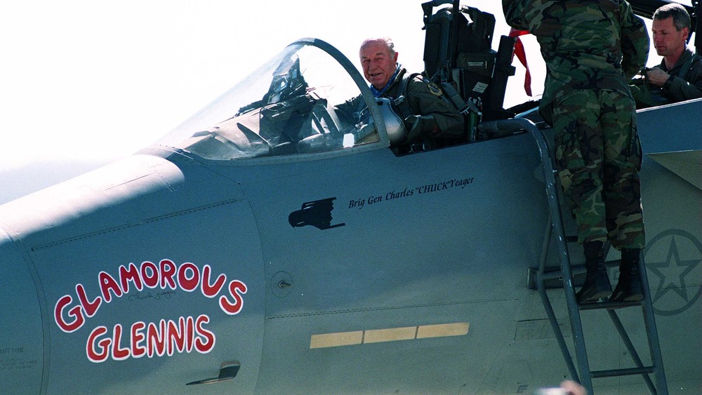 chuck yeager in cockpit of blue plane