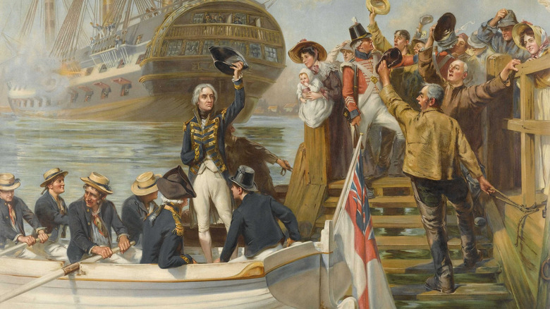 Illustration of Horatio Nelson saying goodbye to people at dock
