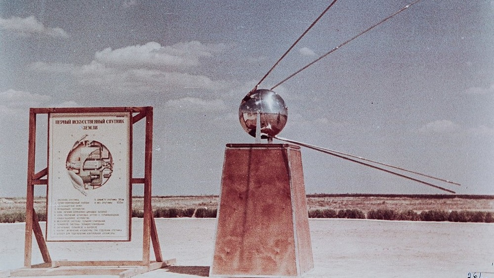 Sputnik 1 on a podium