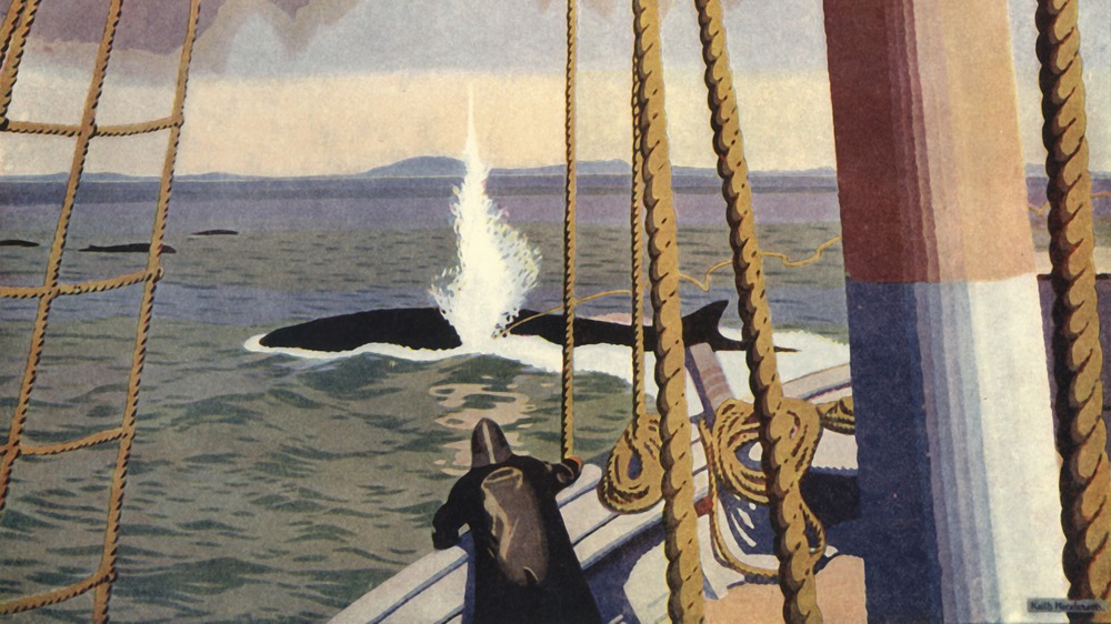 Painting of whale hit by harpoon