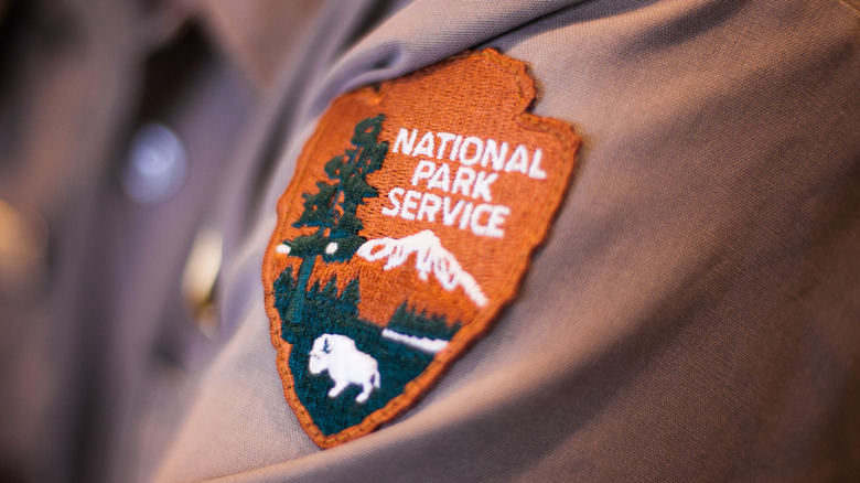 Shenandoah National Park, Badge with the Logo of the National Park Service on a Shirt of a Ranger 