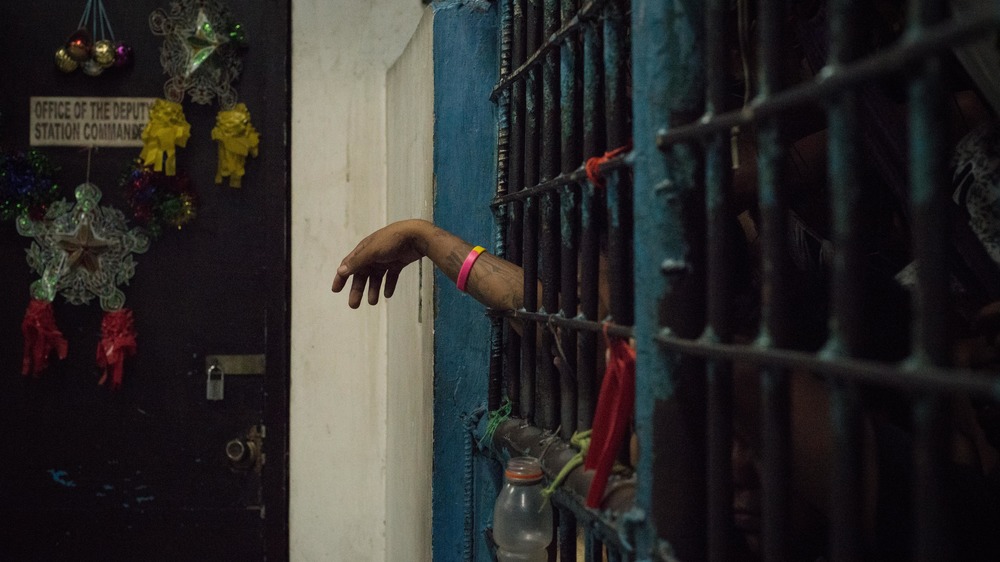 Christmas decorations on a prison cell