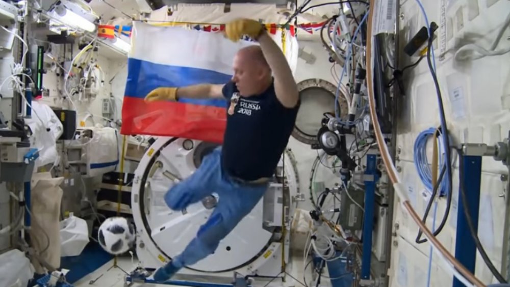 International Space Station playing soccer