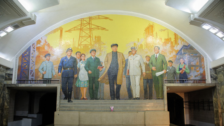 Propagandic mural inside a subways station in North Korea
