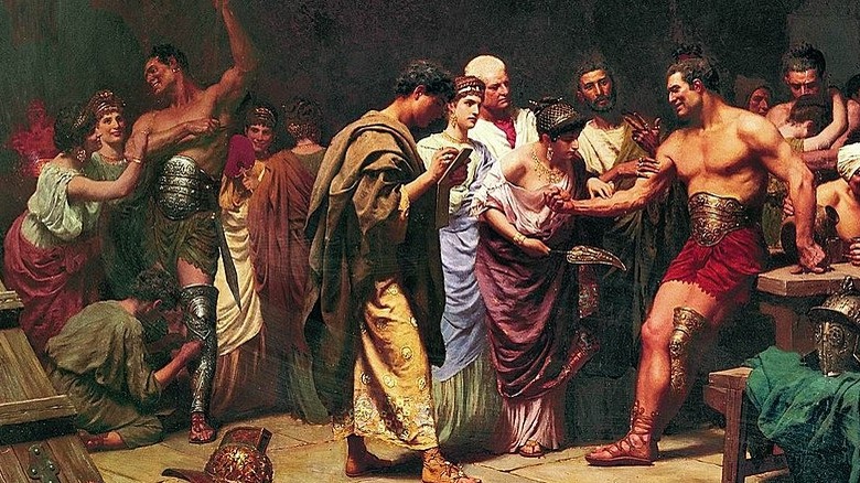 gladiators enjoying feast