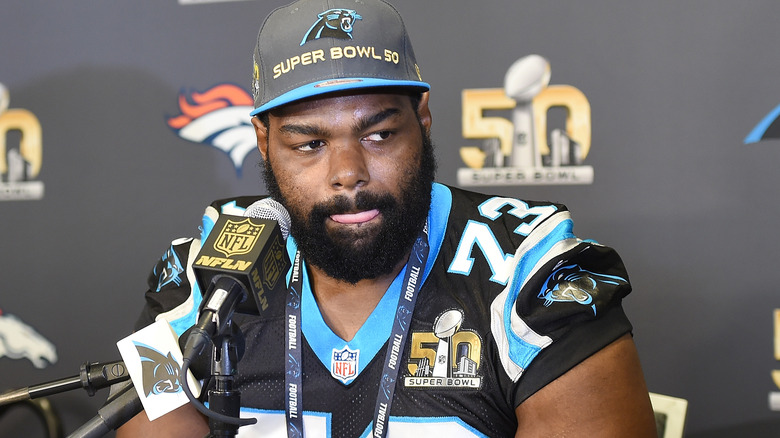 Michael Oher speaking during press conference