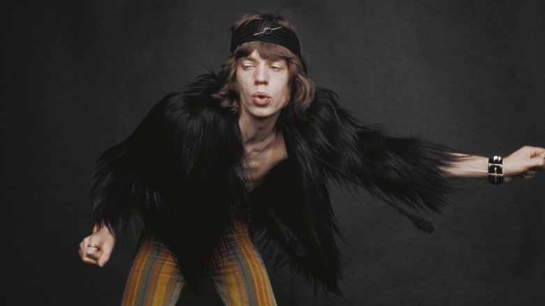 Mick Jagger in fur coat