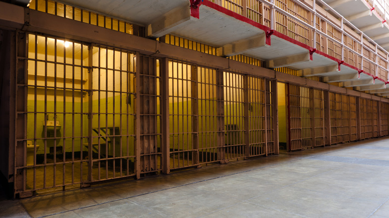 Rows of prison cells in Alcatraz