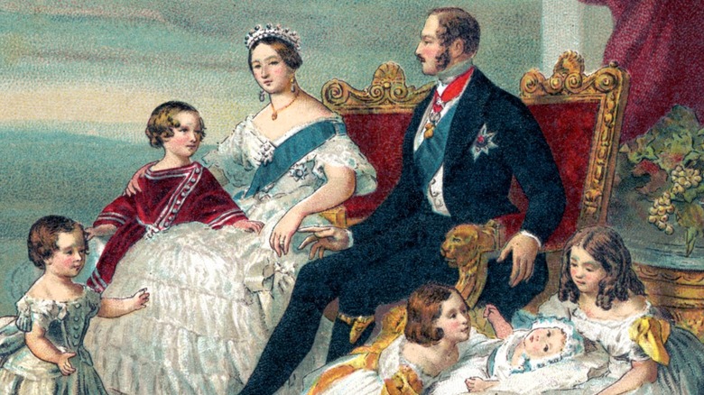 Queen Victoria seated with family