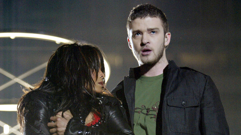 Janet Jackson and Justin Timberlake in 2004 Super Bowl halftime show