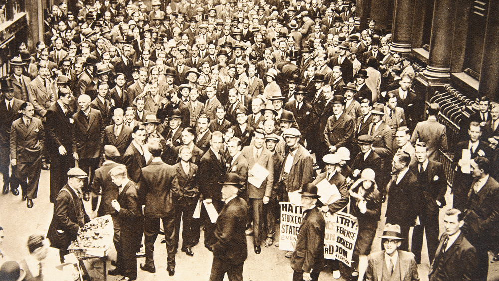 London Stock Exchange with crowd gathered