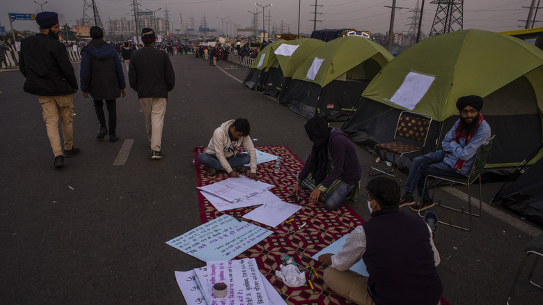 Activists make placards  