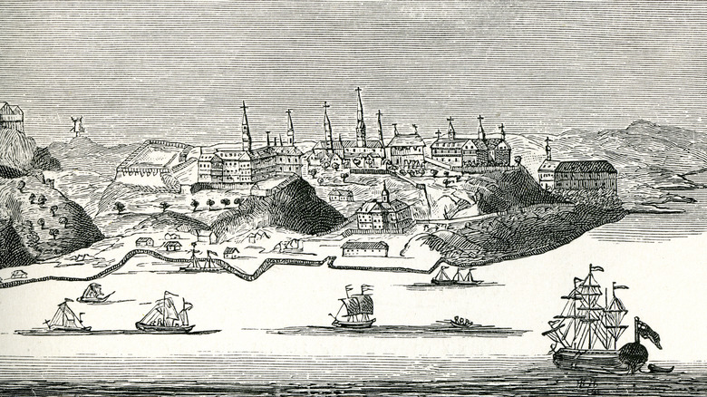 Illustration of ships in Quebec 1740