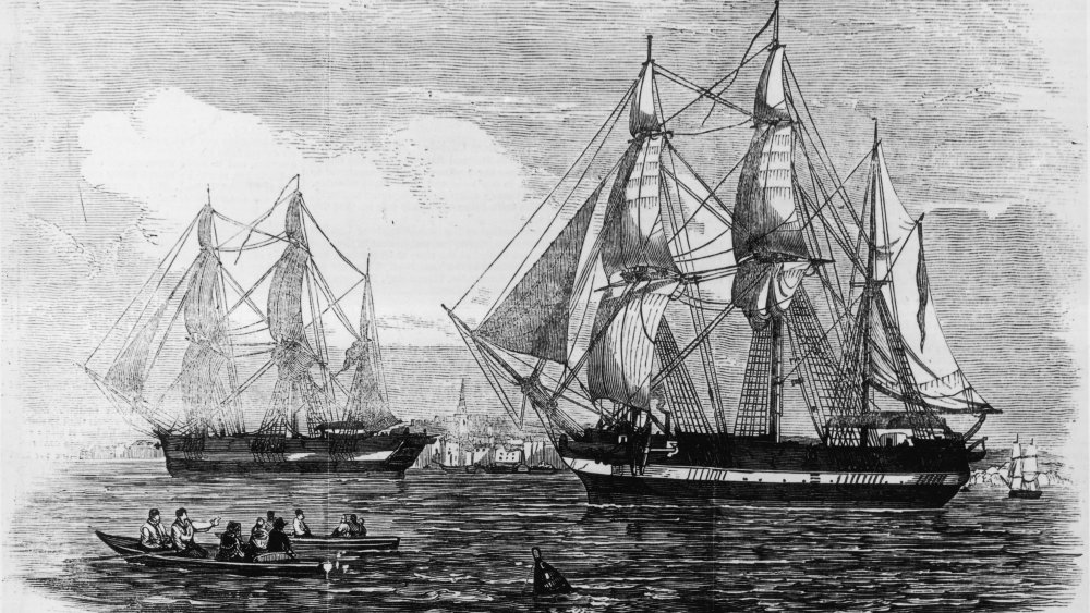 1845: The ships HMS Erebus and HMS Terror, used in Sir John Franklin's ill-fated attempt to discover the Northwest passage. Original Publication: Illustrated London News pub 24th May 1845 (Photo by Illustrated London News/Getty Images)