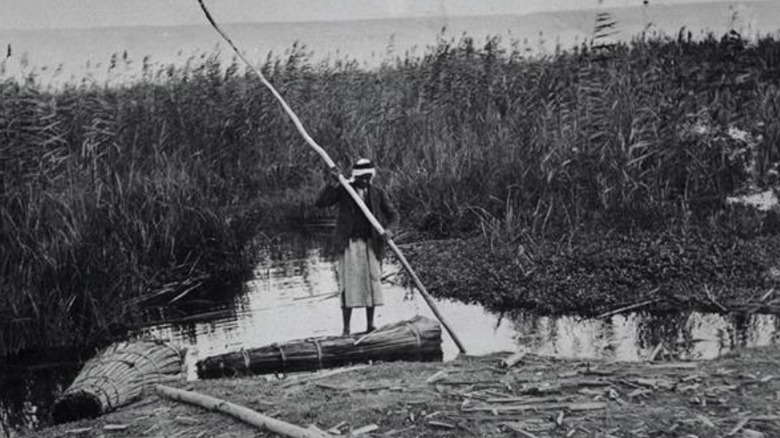 Man on raft at Hula Valley 1926