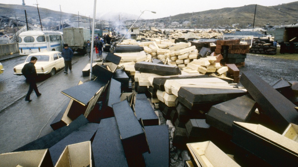 Piles of coffins
