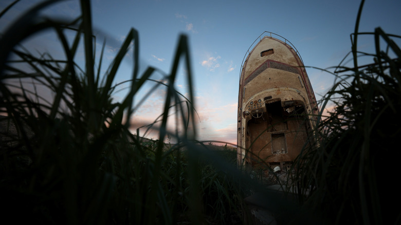 boat standing upright in Lake Mead
