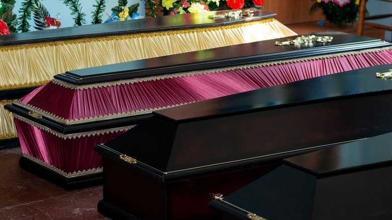 Coffins in funeral home