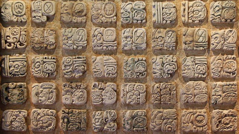 Mayan glyphs lined up